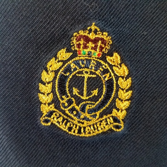 Lauren Ralph Lauren Gold Crest Navy Blue Silk Shir - Picture 5 of 6